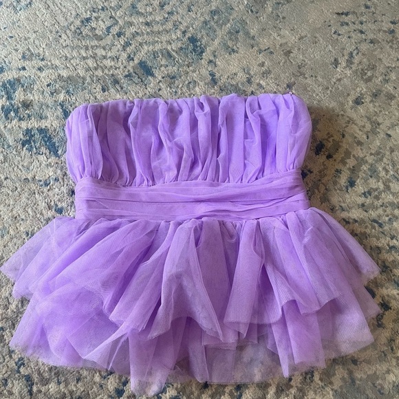 NWT ANTHROPOLOGIE FLAT WHITE BRAND TULLE STRAPLESS TUBE BLOUSE TOP LAVENDER M - Picture 3 of 5